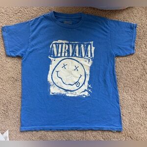 Nirvana Graphic Band T-Shirt Blue Smiley Face Logo Size YM